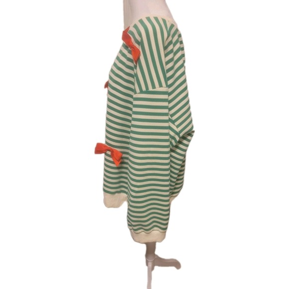Chic Soul Green Cream Stripe W Red Bows Oversized Knit Sweater - Picture 5 of 6